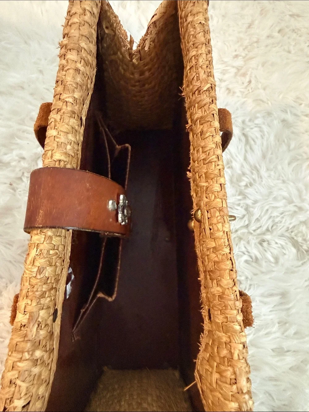 1960’s John Romain Bohemian Straw Attaché Bag  with Brown Leather Trim